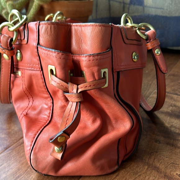 Coach Peyton Coral Leather Satchel with Brass Hardware. - Picture 12 of 13